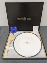【新品】桃山陶器　ケーキ皿　ノスタルジー・イスタンブール・オリエント・エクスプレス　プレート　ケーキサーバー　ネイビー　金彩　★E891のサムネイル