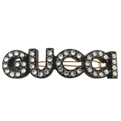 美品 GUCCI グッチ クリスタルロゴ ヘアクリップ バレッタ ヘアアクセサリー ブラック レディース 古着 中古 USEDのサムネイル