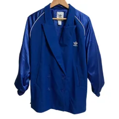 美品 adidas originals アディダスオリジナルス カレッジ ブレザー ダブルブレスト ロングジャケット Mサイズ ブルー レディース 古着 中古 USEDのサムネイル