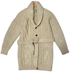 美品 INVERALLAN インバーアラン ベルト付き ショールカラー ロングニットカーディガン アイボリー メンズ 古着 中古 USEDのサムネイル