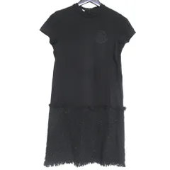 美品 MONCLER モンクレール ABITO ロゴワッペン ひざ丈 ツイード切替え 半袖 ワンピース キッズ服 14anni 164cm ブラック キッズ 古着 中古 USEDのサムネイル