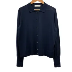 美品 24AW ebure エブール スーパーファインウール 襟付き ニットカーディガン 4010800378 ネイビー レディース 古着 中古 USEDのサムネイル