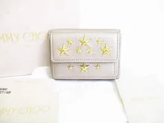 【展示未使用】 Jimmy Choo ジミーチュウ メタルスタッズ カーフレザー 3つ折り 財布 コンパクト財布 メンズ レディース グレイ×ゴールドメタルのサムネイル