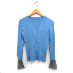 N.Natural Beauty Basic N.ナチュラルビューティーベーシック リブ ニット カットソー クルーネック ツートンカラー 長袖 M 青 ブルー グレー /NT15のサムネイル
