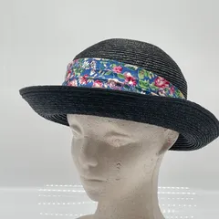 KO4419□ケンゾー KENZO 帽子 麦わら帽子 ストローハット リボン 花柄 ブラウン 56ｃｍ程度 日本製のサムネイル