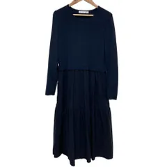 美品 jolie mignon ジョリーミニョン パール釦 長袖 ひざ丈 ドッキング ワンピース サイズ40 ネイビー レディース 古着 中古 USEDのサムネイル