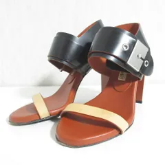良品 Acne Studios アクネストゥディオズ レザー ワイドベルト ハイヒール サンダル 37 24cm ブラック ブラウン レディース 古着 中古 USEDのサムネイル