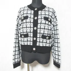 美品 23AW Diagram ダイアグラム グレースコンチネンタル チェッククルーニットカーディガン 0323453116 36 ホワイト ブラック レディース 古着 中古 USEDのサムネイル