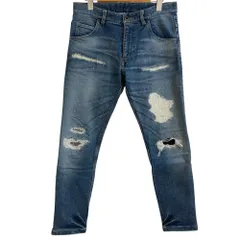 美品 wjk ダブルジェイケイ tight knit-denim pants ストレッチ リペア加工 ニットデニムパンツ ジーンズ 5823 サイズM インディゴ メンズ 古着 中古 USEDのサムネイル