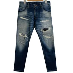 美品 wjk ダブルジェイケイ tight knit-denim pants ストレッチ リペア加工 ニットデニムパンツ ジーンズ サイズМ インディゴ メンズ 古着 中古 USEDのサムネイル