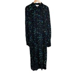 美品 GANNI ガニー フラワープリント シャツドレス ロング ワンピース 34 ブラック レディース 古着 中古 USED
