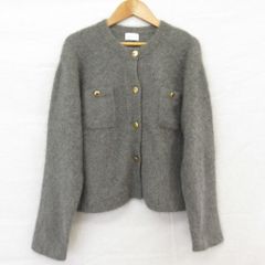 anuans ラクーンブレンドノーカラーニットジャケット グレー