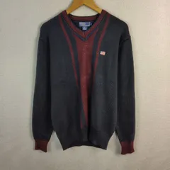 Polo by Ralph Lauren ポロバイラルフローレン Vネックニット セーター ロゴ刺繍 星条旗 ウール混 ネイビー L メンズ 古着 アメカジ クラシック