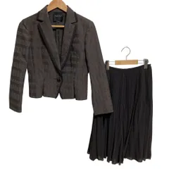 美品 LANVIN COLLECTION ランバン コレクション ボーダー ジャケット プリーツスカート セットアップ サイズ38 ブラウン レディース 古着 中古 USEDのサムネイル