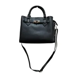 新品同様 INDIVI インディヴィ シボ加工 エコレザー ショルダーストラップ付き スクエア 2WAYバッグ ブラック レディース 古着 中古 USEDのサムネイル