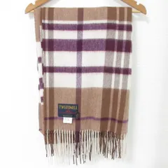 美品 TWEEDMILL ツイードミル ラムウール チェック 大判 マフラー ストール 70-190 ブラウン パープル レディース 古着 中古 USEDのサムネイル