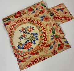 アンティーク 刺繍の名古屋帯 花輪模様 着物 レトロ 大正ロマン - メルカリ