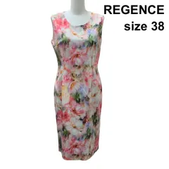 □ レジァンス REGENCE ノースリーブワンピース  膝丈 花柄プリント 総柄 タイト バックスリット 裏地有  綿混 38 M 9号 レディース Z6C981のサムネイル