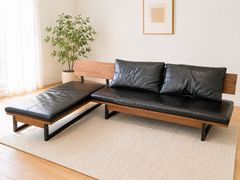 karf Holz Sofa ウッドフレーム ソファ ブラックレザー - メルカリ