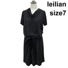 Leilianレリアンミモレ丈Iラインワンピースネイビー×グレー プリーツ M