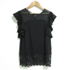 美品 Blumarine ブルマリン 裾レース フレンチスリーブ シアーブラウス サイズ38 ブラック レディース 古着 中古 USEDのサムネイル