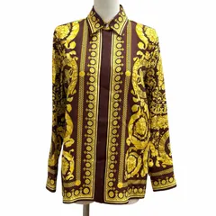 未使用品★VERSACE ヴェルサーチ 2025年製 1001360 シルク100％ メデューサボタン バロック 長袖シャツ イエロー 36 正規品 ハンガー付のサムネイル