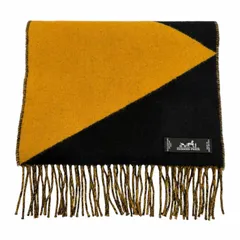 未使用品▼HERMES エルメス カシミヤ100% フリンジ付き バイカラー ストール マフラー ブラック イエロー 英国製 メンズ レディースのサムネイル