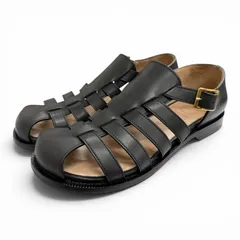 美品△LOEWE ロエベ CAMPO SANDAL レザー ロゴバックル グルカサンダル フラット サンダル ブラック 約25～25.5cm イタリア製 レディースのサムネイル