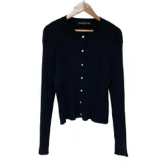 美品 23SS TSURU By MARIKO OIKAWA ツルバイマリコオイカワ a la seconde リブニットカーディガン KN-1239870 サイズF ブラック レディース 古着 中古 USEDのサムネイル