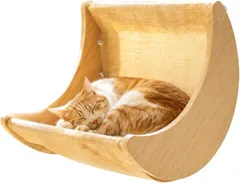 ノーブランド品 窓辺でくつろぐ猫 ハンモック 木製 強力吸盤 キャットベッド 日向ぼっこ 室内用 ねこ (A,  横幅約24cm　開口部約39cm)のサムネイル