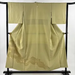 【在庫一掃】 色留袖 身丈154cm 裄丈63cm S 袷 松井青々 落款 霞 箔散らし 金彩 金糸 灰緑 正絹 名品 一つ紋 【中古】のサムネイル