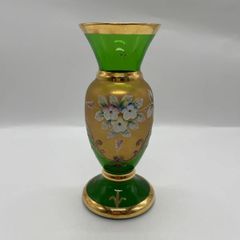 Egermann チェコ製 花瓶 グリーン 金彩 花柄 - メルカリ