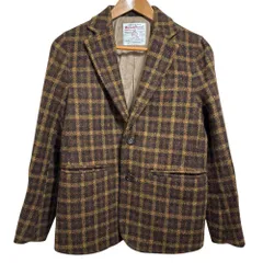 美品 23AW BEAMS BOY ビームスボーイ ハリスツイード別注 チェック柄 ツイード テーラードジャケット 0 ブラウン レディース 古着 中古 USEDのサムネイル