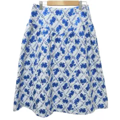 美品 24AW MUVEIL ミュベール 花ジャガード ロング フレア スカート 36 ライトグレー×メタリックブルー レディース 古着 中古 USEDのサムネイル