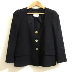 良品 SONIA RYKIEL ソニアリキエル パワーショルダー ノーカラージャケット サイズ38 ブラック レディース 古着 中古 USEDのサムネイル