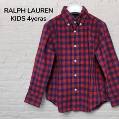 【美品】ラルフローレン　RALPH LAUREN　シャツ　チェックシャツ 　キッズ　4T　4歳　105　レッド　赤　ネイビー　ブロックチェック　長袖シャツ　ボタンダウン　ポロポニー　ユニセックス　韓国　古着