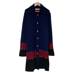 美品 TORY BURCH トリーバーチ カシミヤブレンド カラーブロック ニットコート ロングカーディガン S ネイビー レッド レディース 古着 中古 USEDのサムネイル