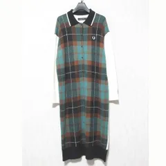 美品 FRED PERRY フレッドペリー Tartan Jacquard Dress タータンチェック ジャガード ニットワンピース F8711 8 ホワイト グリーン レディース 古着 中古 USEDのサムネイル