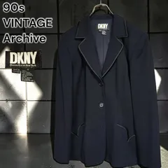 90s DKNY VINTAGE Archive ダナキャランニューヨーク テーラードジャケット ウール サテン パイピング レディース 黒 変形ポケット 初期 90年代 オールド 本人期 希少 モード フォーマル デザイナーズ 激レア Lサイズ相当のサムネイル