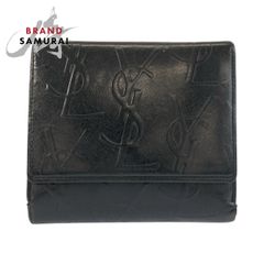 YVES SAINT LAURENT 이브 산 로랑 로고 형 눌러 블랙 블랙 가죽 접 지갑 컴팩트 지갑 여성 602731 [중고]