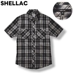 SHELLAC ロング丈チェックシャツ 長袖シャツ シワ加工チェックシャツ