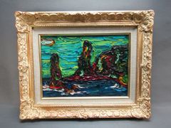 絵画、アクリル画、F6号、雪の温泉につかる3匹の猿、佐原聖春 - メルカリ