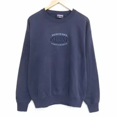 L/古着 ジャンスポーツ 長袖 スウェット メンズ 90年代 90s MOM カレッジ 刺繍 クルーネック USA製 ネイビー 26may23