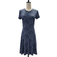 美品 MICHAEL KORS マイケルマイケルコース 小花柄 フラワープリント ストレッチ 半袖 ひざ丈 フレアワンピース XSサイズ ブルー系 レディース 古着 中古 USEDのサムネイル