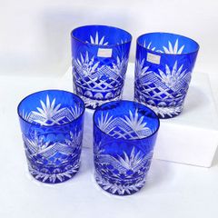 切子 日本製 ロックグラス 彩 哲雄作 5個セット コースター トレイ付 