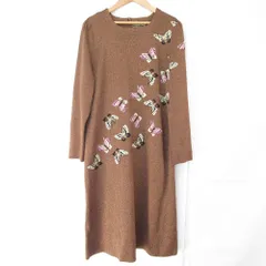 美品 TOYOKO SAITO トヨコサイトウ 蝶々刺繍 ニット ワンピース ブラウン レディース 古着 中古 USEDのサムネイル