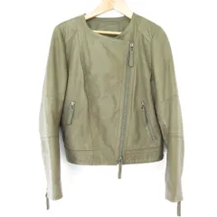 良品 GRACE CONTINENTAL グレースコンチネンタル ラムレザーノーカラー ライダースジャケット サイズ38 カーキ レディース 古着 中古 USEDのサムネイル