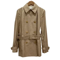良品 OLD ENGLAND オールドイングランド チェック ハーフトレンチコート 38 ベージュ ホワイト レディース 古着 中古 USEDのサムネイル