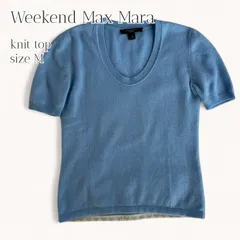 WEEKEND MaxMara ウィークエンド マックスマーラ ニットトップ M 半袖 カシミヤ100% ラウンドネック 水色 パフスリーブのサムネイル