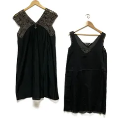 美品 ANTIPAST × martinique アンティパスト マルティニーク コラボ クロシェレース 切替 ノースリーブ ワンピース ブラック レディース 古着 中古 USEDのサムネイル